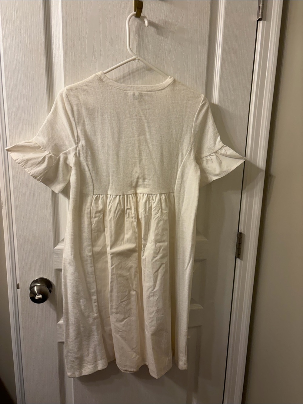 Anthropologie White Short-Sleeve Ruffle Dress